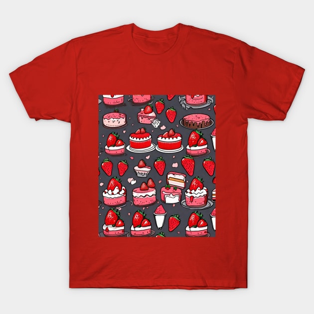 Strawberry cake pattern gift ideas T-Shirt by WeLoveAnimals